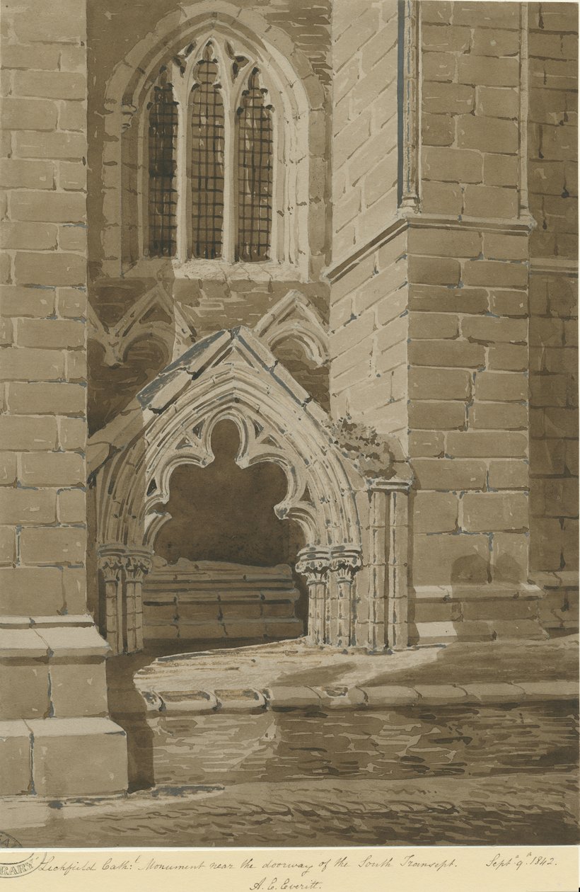 Lichfield Katedrali - Güney Transept: kırmızı sepya çizimi, 9 Eylül 1842 by Allen Edward Everitt