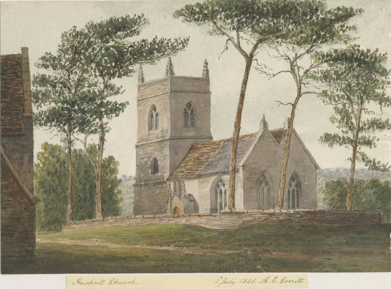 Rushall Kilisesi: sulu boya, 2 Temmuz 1841 (resim) by Allen Edward Everitt