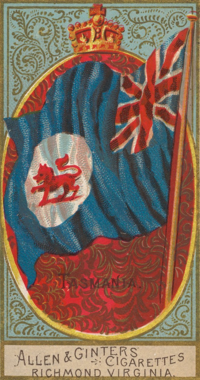Tazmanya, Flags of All Nations, Series 2 N10 for Allen & Ginter Cigarettes Brands, ..., 1890. by Allen and Ginter