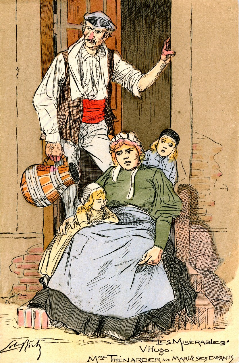 Les Miserables için illüstrasyon: Thenardie ailesi (gravür) by Almery Lobel Riche