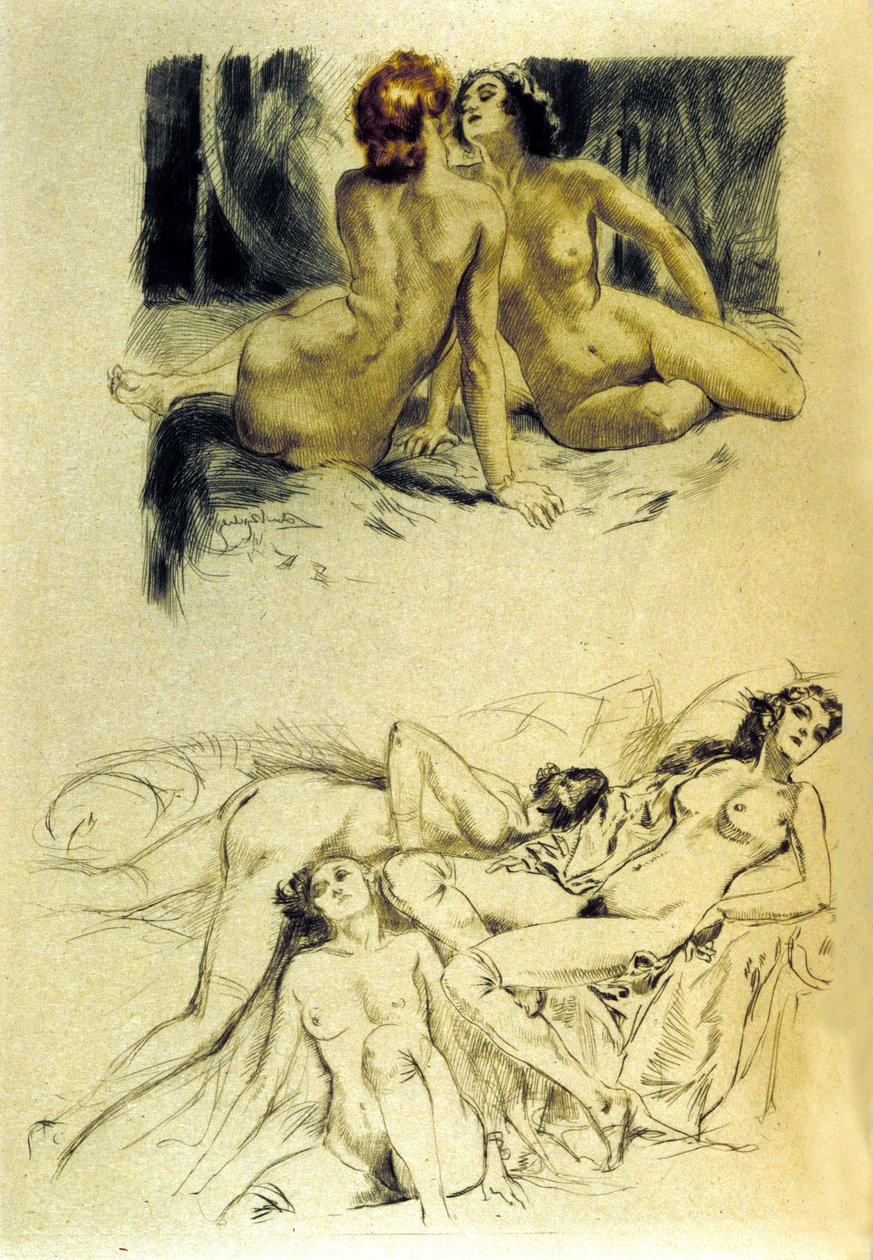 Fransız şair Charles Baudelaire'in (1821-1867) "Les fleurs du mal"daki "Lanetli Kadınlar" resmi. Almery Lobel-Riche (Lobel Riche) (1880-1950) tarafından gravür. 20. yüzyıl by Almery Lobel Riche