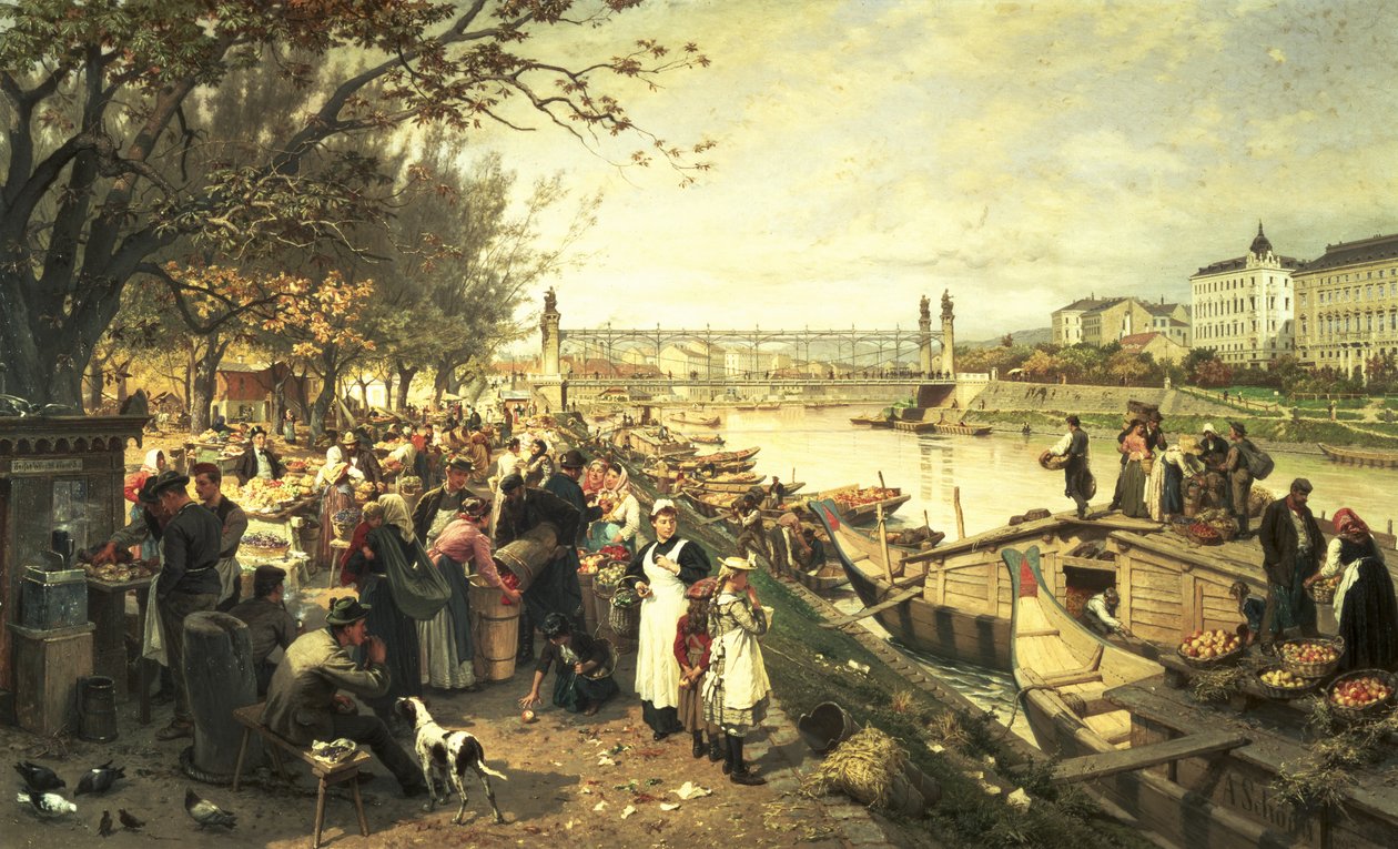 Fruit market in Schazel, near the Maria Theresa Bridge, Vienna, 1895 by Alois Schonn