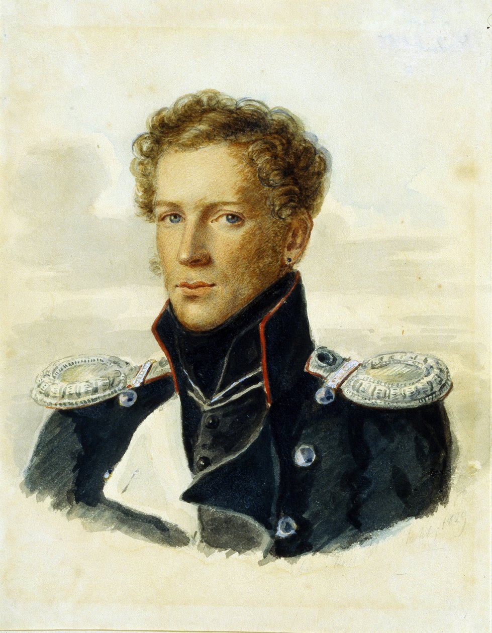 Sergey Lanskoy (1789-1832), muhafız şövalyelerinin subayı. Alois Gustav Rockstuhl (1798-1877), kağıt üzerine suluboya çalışması by Alois Gustav Rockstuhl