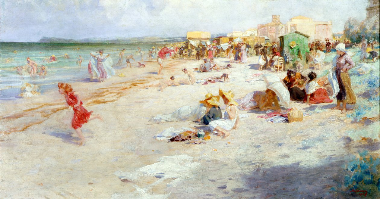 Yazın Kalabalık Bir Plaj by Alois Hans Schram
