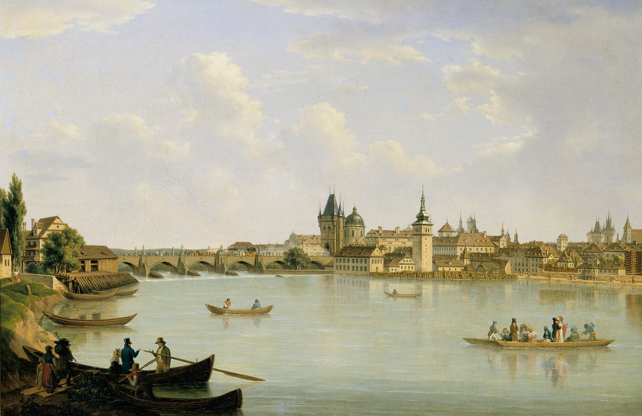 Vltava Köprüsü (Charles Köprüsü) ile Prag manzarası by Alois von Saar