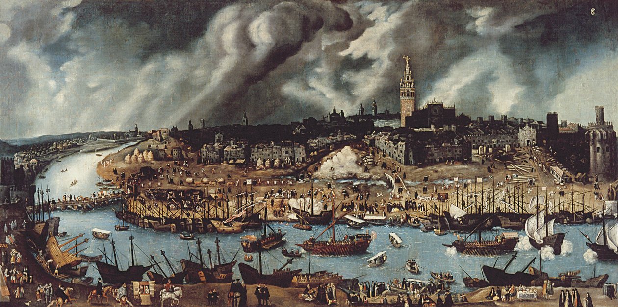 Sevilla Limanı, c.1590 by Alonso attr. to Sanchez Coello
