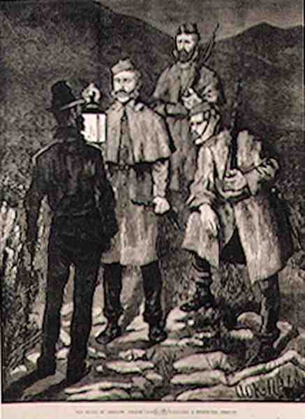 İrlanda Eyaleti: Polis Devriyesi Şüpheli Bir Kişiye Meydan Okuyor, The Illustrated London News, 8 Haziran 1881 by Aloysius C. OKelly