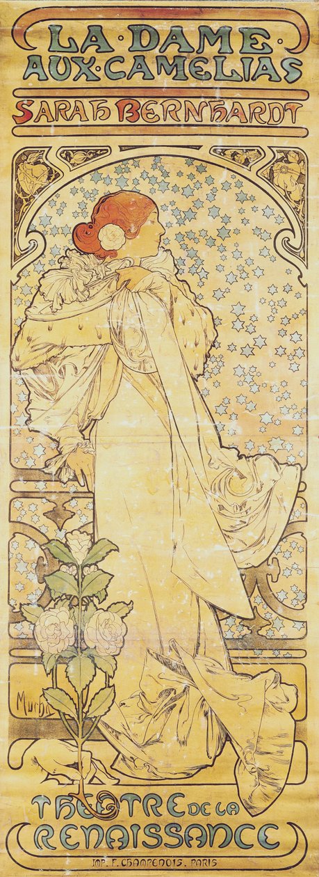 La Dame aux Camélias, Sarah Bernhardt ile, 1890-1910 (litografi) by Alphonse Mucha