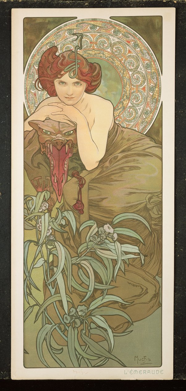 Değerli Taşlar: Zümrüt, 1900 by Alphonse Mucha