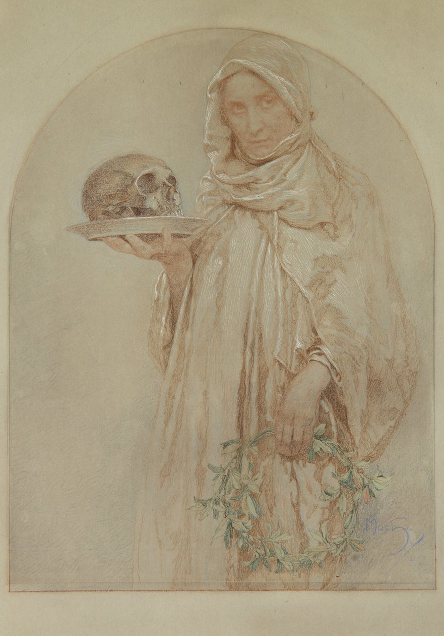 Kafatası, 1929 (kağıt üzerine pastel ve mürekkep) by Alphonse Mucha