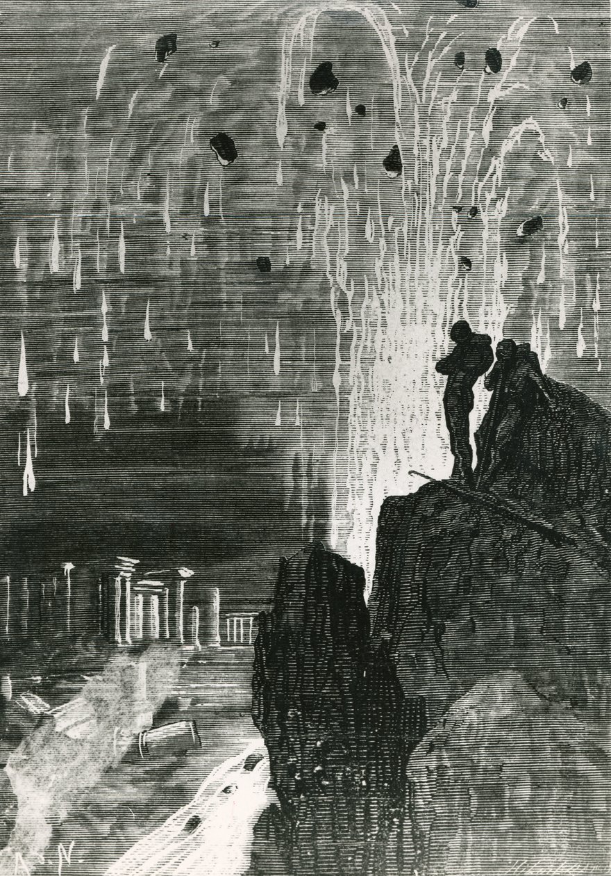 Orada Gözlerimin Önünde Mahvolmuş Bir Şehir Göründü, Jules Verne (1828-1905) tarafından yazılan 'Denizler Altında 20.000 Fersah'tan Henri Theophile Hildibrand (1824-97) 1877 by Alphonse Marie de Neuville