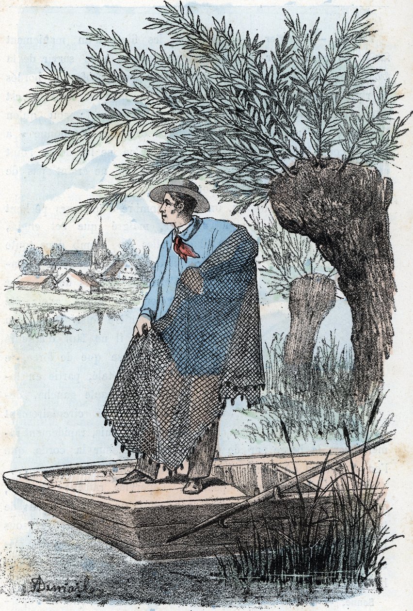 Rengade'nin “The Needs of Life” adlı eserinden ağ balıkçılığı gravürü by Alphonse Demarle