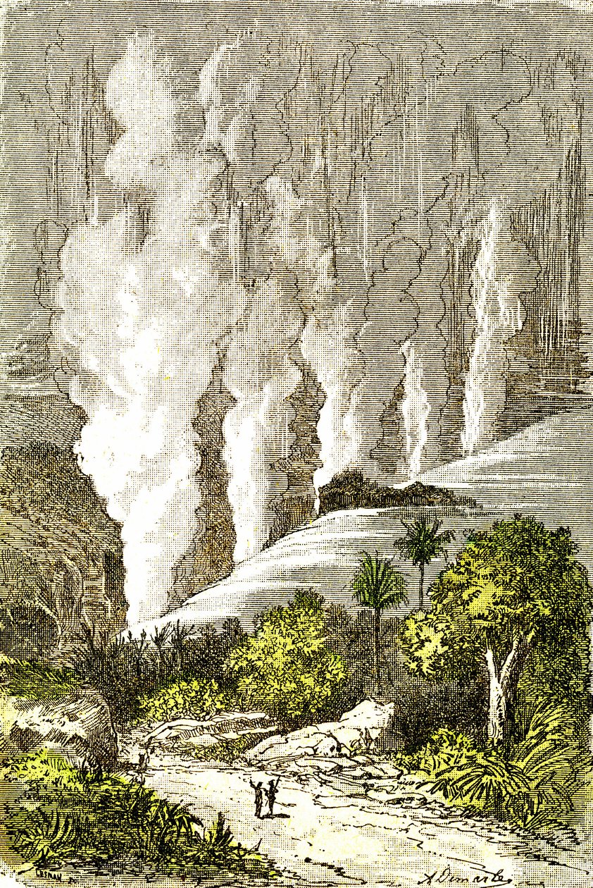 Tarih Öncesi- Zambeze Kataraktları: Doğal Yaratılış ve Canlılar. A. Demarle tarafından çizim. 1885 by Alphonse Demarle