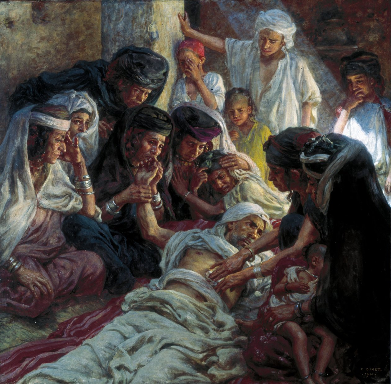 Ölmekte olan bir adamın etrafında by Alphonse Etienne Dinet