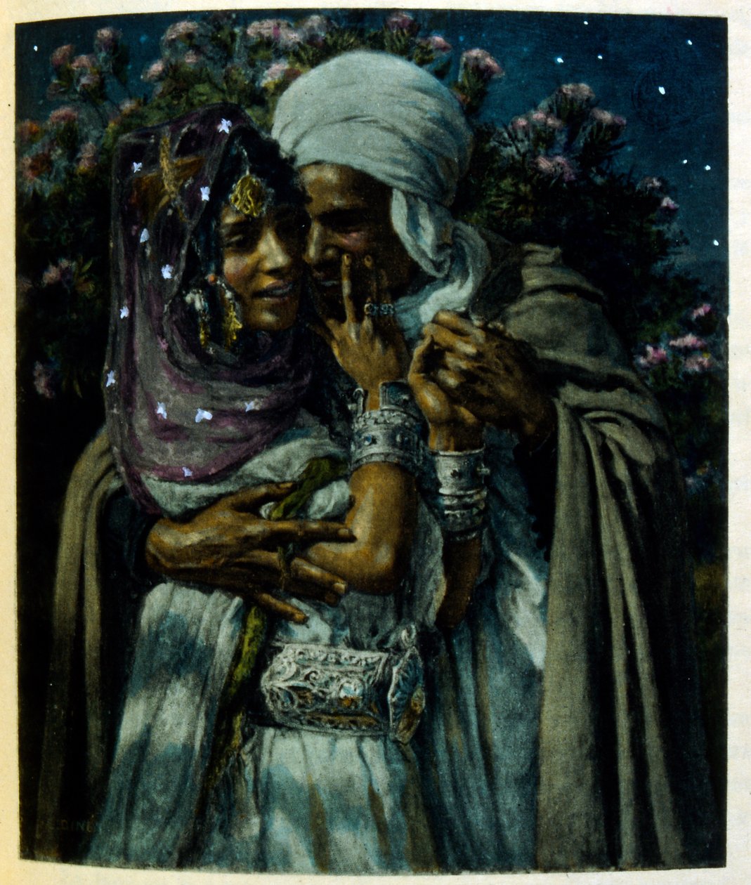 Arap yaşamının 'Serap' Sahnelerinden Dinet'in illüstrasyonu. 1906. Seraplar, Scénes De La Vie Arab, Etienne Dinet tarafından Silman Ben Ibrahim Bamer'in yorumuyla resimlendi. Nasreddine Dinet, Alphonse-Étienne Dinet olarak doğdu; (1861-1929 by Alphonse Etienne Dinet