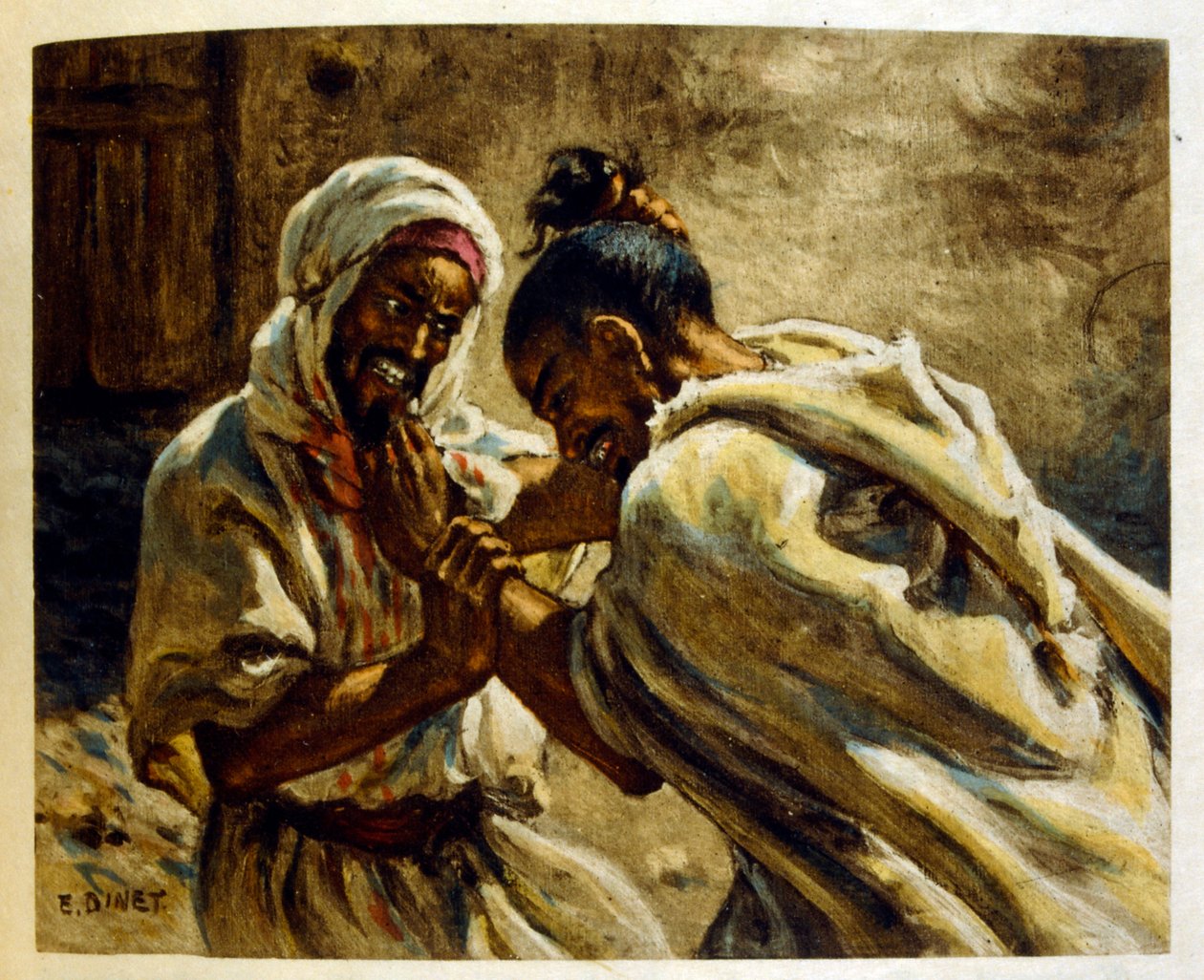 Arap yaşamının 'Serap' Sahnelerinden Dinet'in illüstrasyonu. 1906. Seraplar, Scénes De La Vie Arab, Etienne Dinet tarafından, Silman Ben Ibrahim Bamer'in yorumuyla resimlendi. Nasreddine Dinet, Alphonse-Étienne Dinet olarak doğdu; (1861-192 by Alphonse Etienne Dinet
