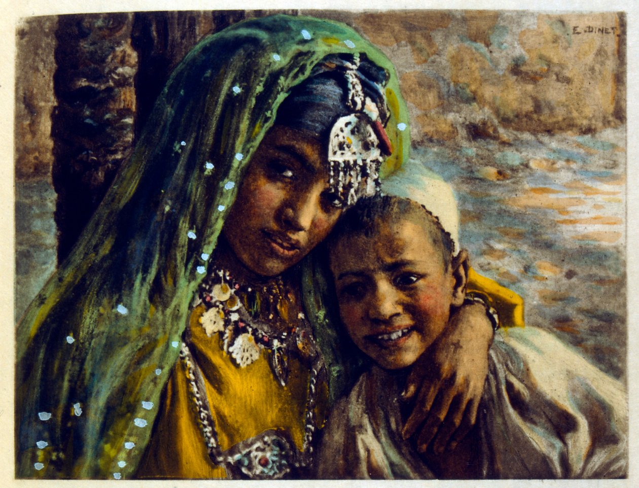 Arap yaşamının 'Serap' Sahnelerinden Dinet'in illüstrasyonu. 1906. Seraplar, Scénes De La Vie Arab, Etienne Dinet tarafından, Silman Ben Ibrahim Bamer'in yorumuyla resimlendi. Nasreddine Dinet, Alphonse-Étienne Dinet olarak doğdu; (1861-192 by Alphonse Etienne Dinet
