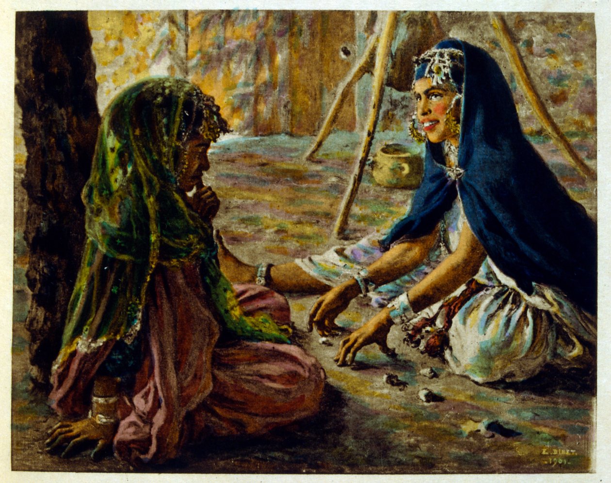 Arap yaşamının 'Serap' Sahnelerinden Dinet'in illüstrasyonu. 1906. Seraplar, Scénes De La Vie Arab, Etienne Dinet tarafından, Silman Ben Ibrahim Bamer'in yorumuyla resimlendi. Nasreddine Dinet, Alphonse-Étienne Dinet olarak doğdu; (1861-192 by Alphonse Etienne Dinet