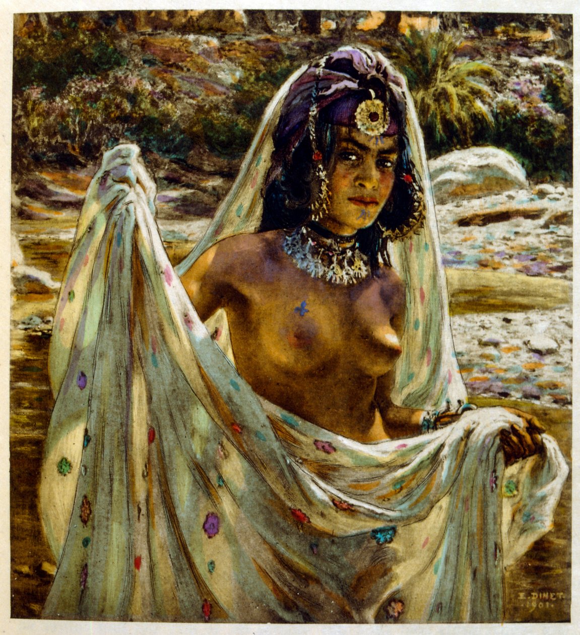 Arap yaşamının 'Serap' Sahnelerinden Dinet'in illüstrasyonu. 1906. Seraplar, Scénes De La Vie Arab, Etienne Dinet tarafından Silman Ben Ibrahim Bamer'in yorumuyla resimlendi. Nasreddine Dinet, Alphonse-Étienne Dinet olarak doğdu; (1861-1929 by Alphonse Etienne Dinet