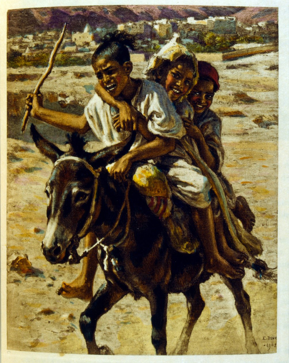 Arap yaşamının 'Serap' Sahnelerinden Dinet'in illüstrasyonu. 1906. Seraplar, Scénes De La Vie Arab, Etienne Dinet tarafından, Silman Ben Ibrahim Bamer'in yorumuyla resimlendi. Nasreddine Dinet, Alphonse-Étienne Dinet olarak doğdu; (1861-192 by Alphonse Etienne Dinet