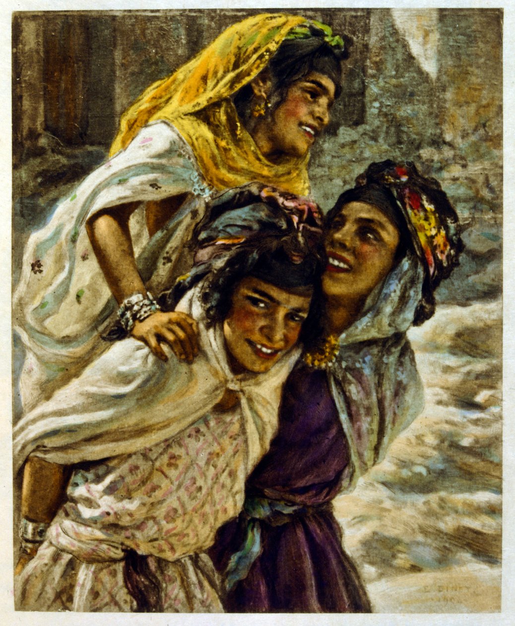 Arap yaşamının 'Serap' Sahnelerinden Dinet'in illüstrasyonu. 1906. Seraplar, Scénes De La Vie Arab, Etienne Dinet tarafından, Silman Ben Ibrahim Bamer'in yorumuyla resimlendi. Nasreddine Dinet, Alphonse-Étienne Dinet olarak doğdu; (1861-192 by Alphonse Etienne Dinet