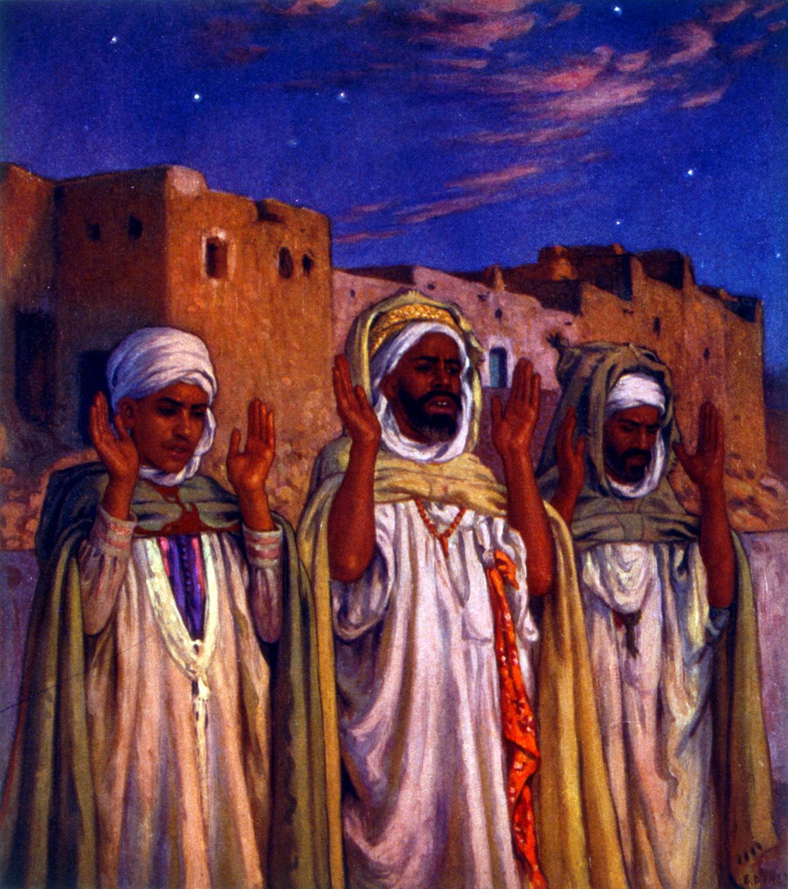 Müslüman Arap hacıları Mekke'ye giderken tasvir eden çizim. Nasreddine Dinet (Alphonse-Étienne Dinet) tarafından. 1861 – 1929 by Alphonse Etienne Dinet