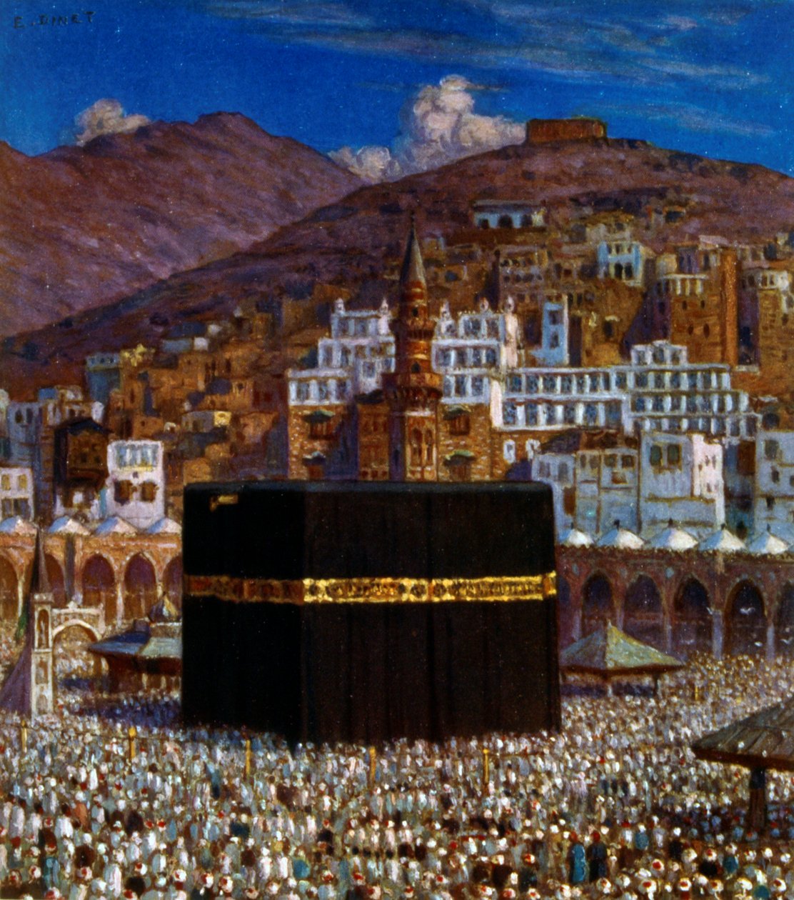 Mekke'deki Kabbah'ta Müslüman hacıları tasvir eden çizim. Nasreddine Dinet (Alphonse-Étienne Dinet) tarafından. 1861 – 1929 by Alphonse Etienne Dinet