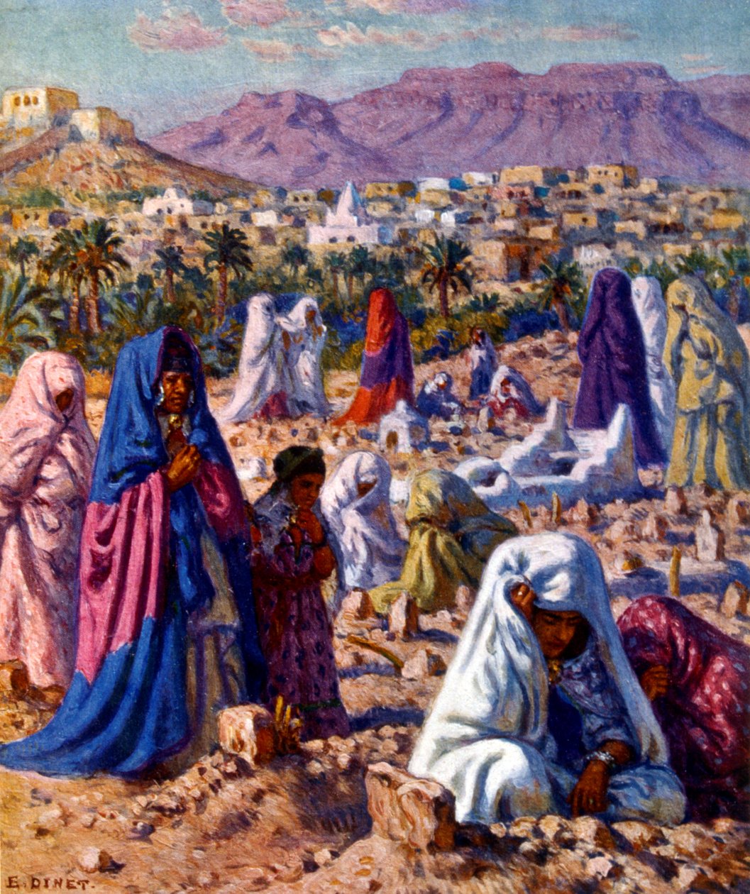 Kuzey Afrika'daki Müslüman mezarlığı. Nasreddine Dinet (Alphonse-Étienne Dinet) tarafından. 1861 – 1929. Fransız oryantalist ressam 1918 by Alphonse Etienne Dinet
