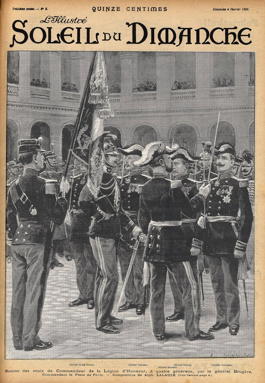 Komutanın Legion of Honor haçlarının General Brugere tarafından dört generale (Gosse Dubois, General Colonna, General Toulza, General Dalstein) sunumu. Şubat 1900