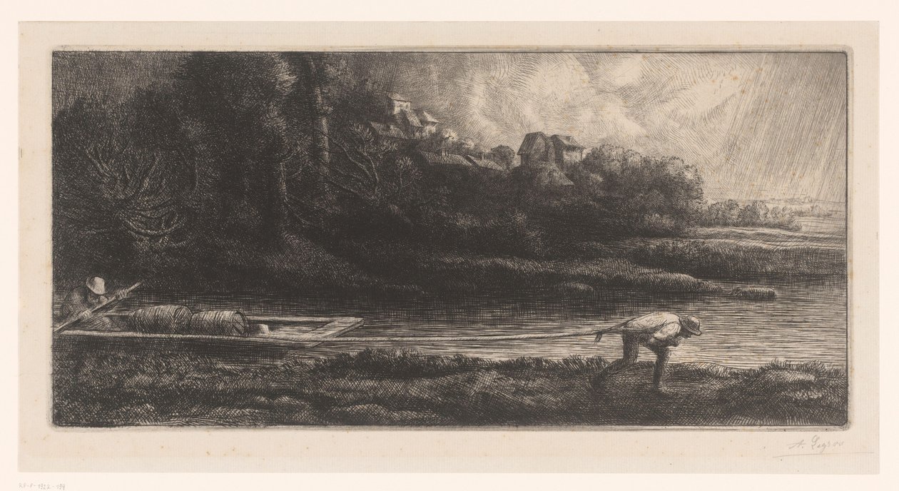 Mavna Le bac ile manzara by Alphonse Legros (signed by artist)