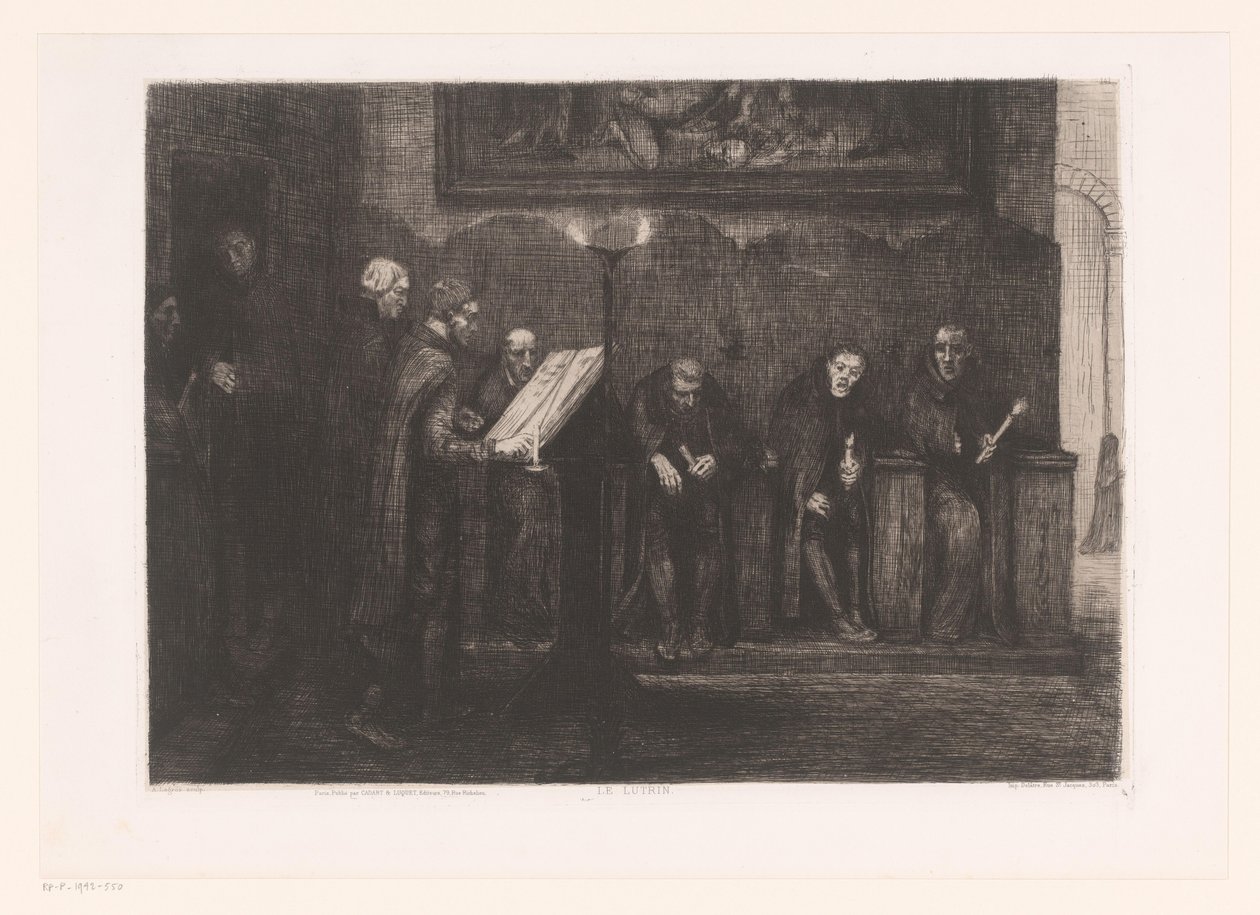 Bir kürsü Le lutrin etrafında sekiz adam (nesne üzerinde başlık) by Alphonse Legros