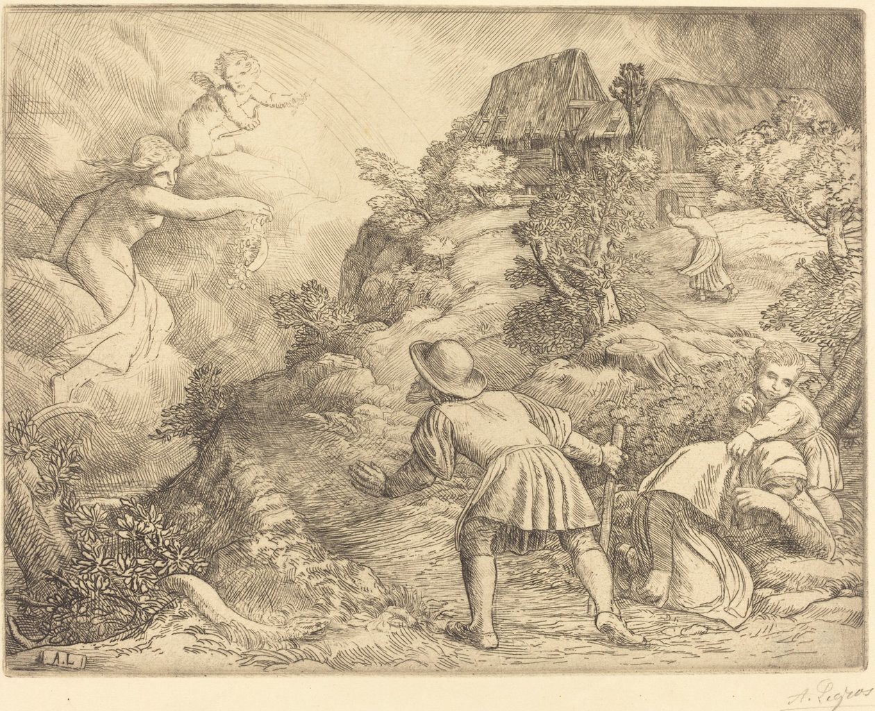 Köylü ve Servet Alegorisi by Alphonse Legros