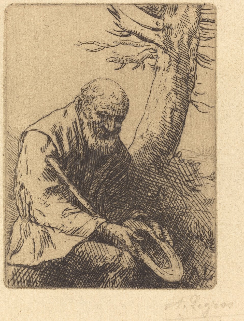 Elinde şapkalı dilenci by Alphonse Legros