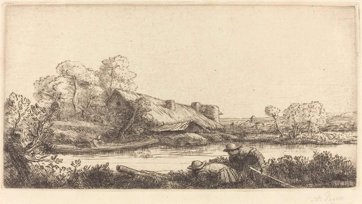 Akşam Işığı tarafından görülen nehir boyunca çiftlik by Alphonse Legros
