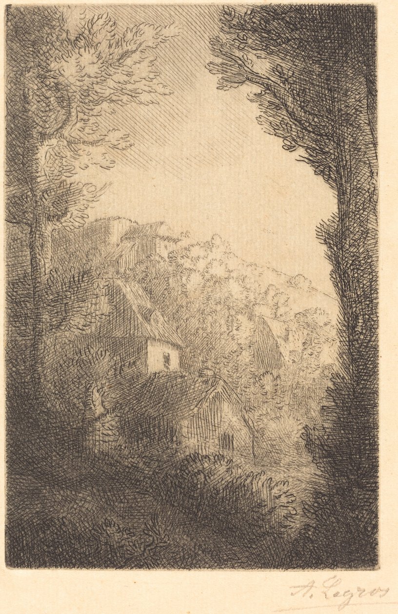 Güneş Işığında Bir Yamaçta Çiftlik by Alphonse Legros