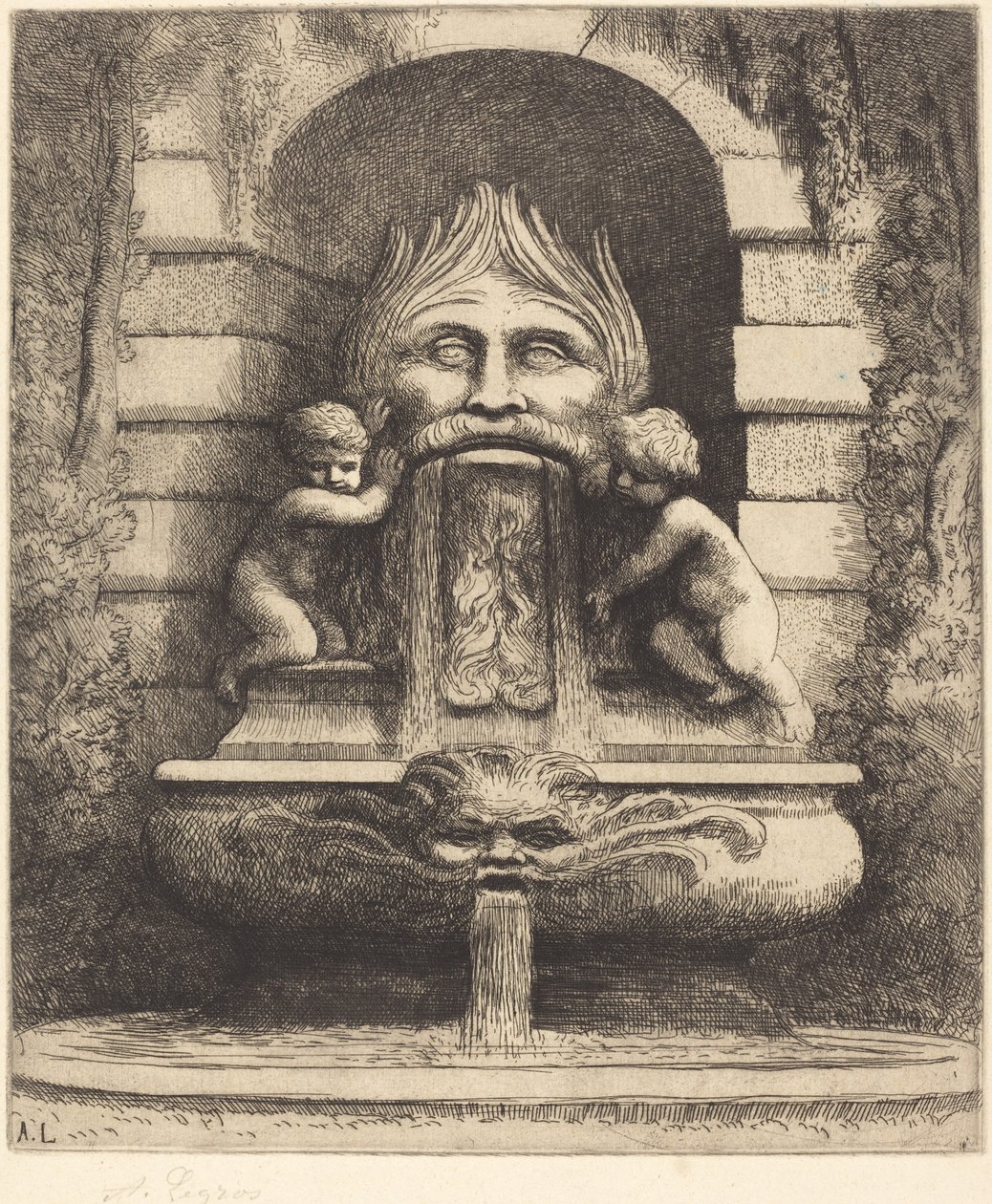 Çeşme: Grotesk, Çocuklar ve Havza Une çeşmesi: Maske, enfants ve bassin. by Alphonse Legros