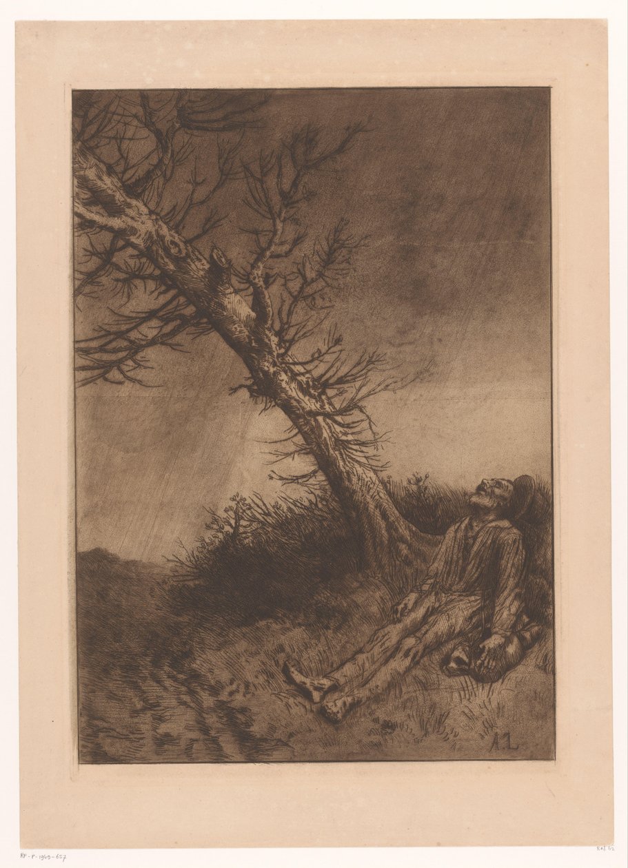 Bir ağacın altında ölü yaşlı adam Le mort du Vagabond by Alphonse Legros