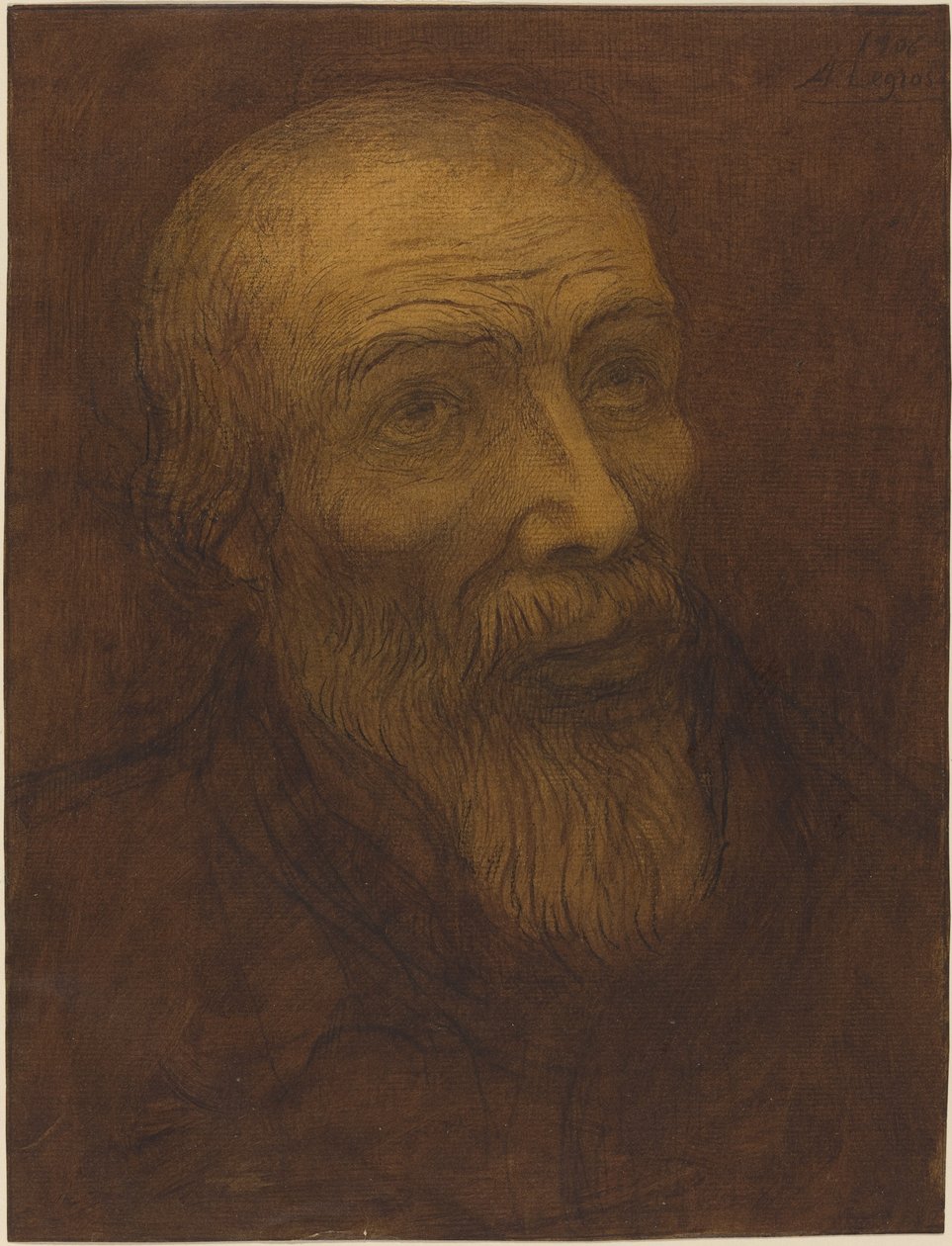 Sakallı Kel Bir Adamın Başı by Alphonse Legros