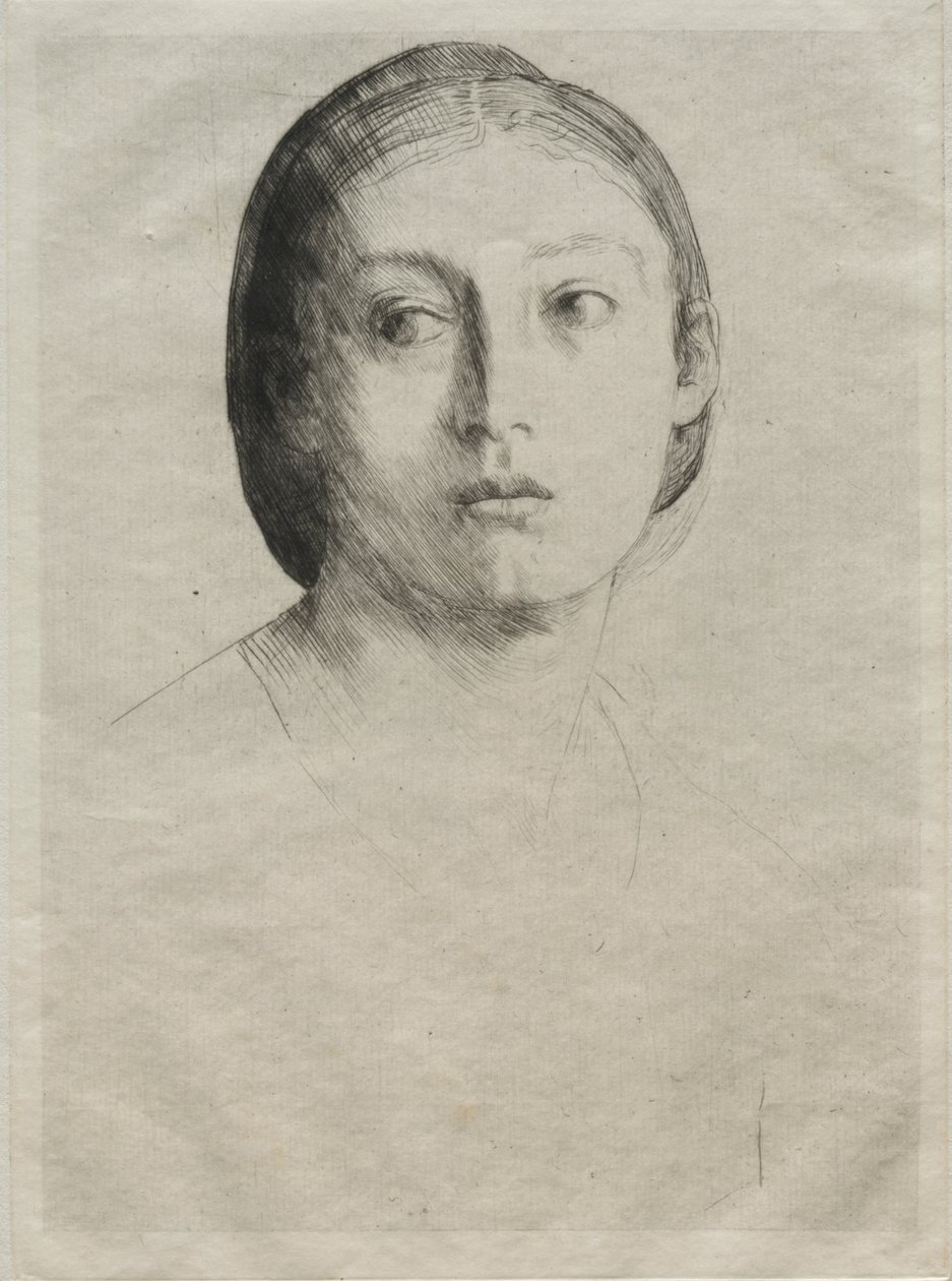 genç bir kızın başı by Alphonse Legros