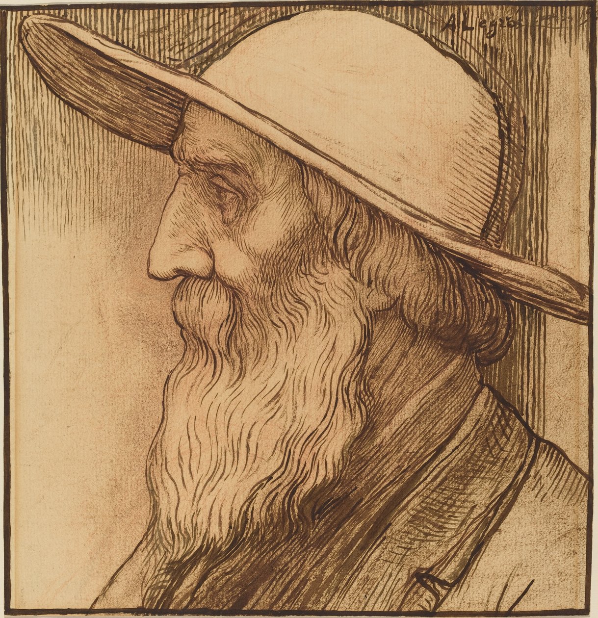 Geniş Kenarlı Şapkalı Yaşlı Bir Adamın Başkanı. by Alphonse Legros