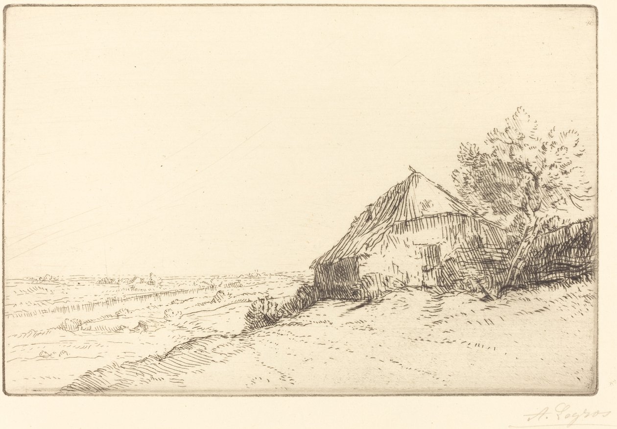 Hillside Masure sur la colline üzerinde Hovel. by Alphonse Legros