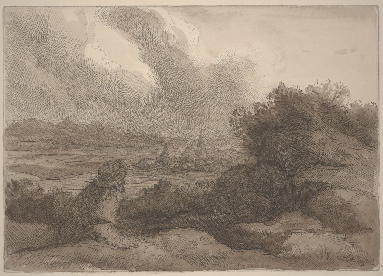 Manzara (sepya yıkama ile dağlama) by Alphonse Legros