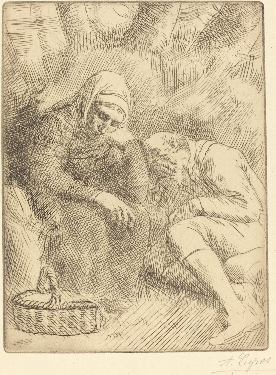 Bir Sepetle Yol Kenarında Oturan Erkek ve Karı Homme et femme assis au bord... by Alphonse Legros