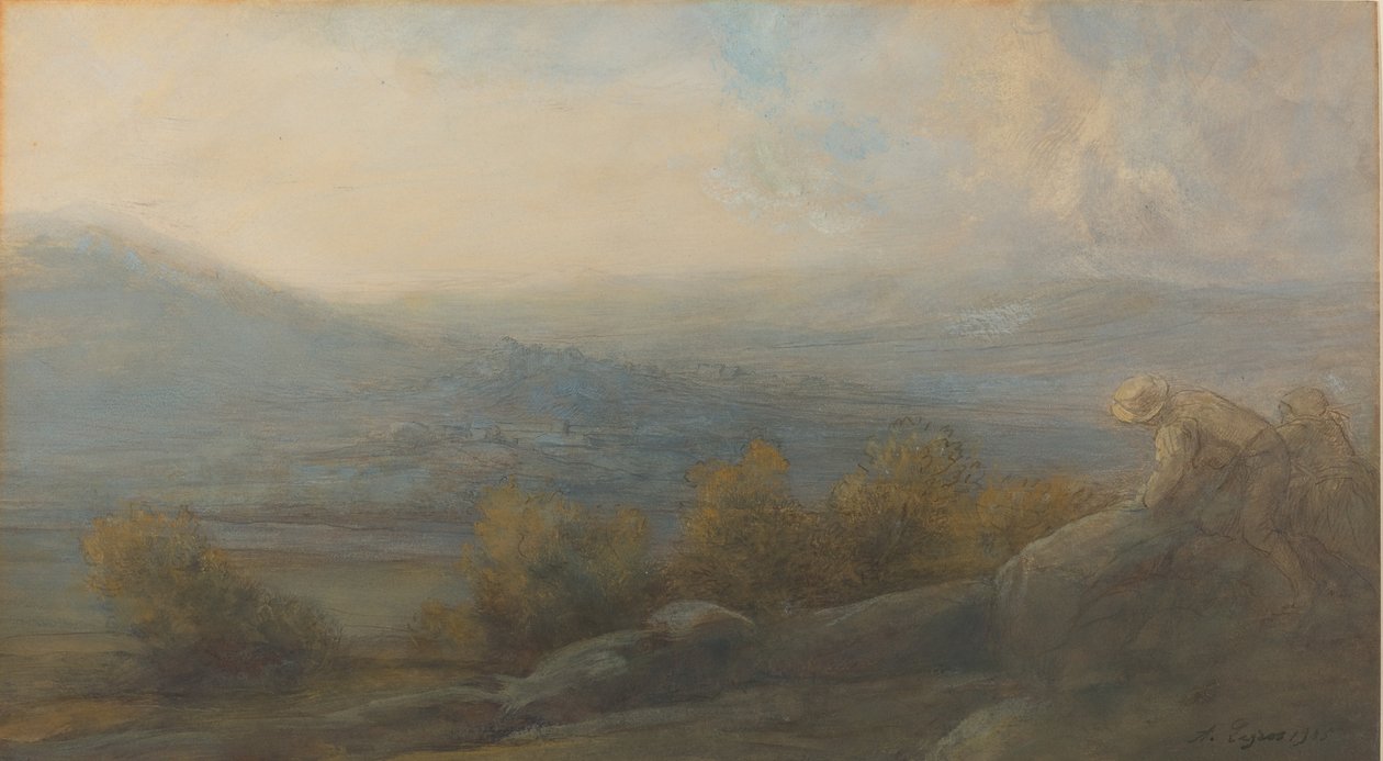 Sağda İki Figürlü Dağ Manzarası, 1905. by Alphonse Legros