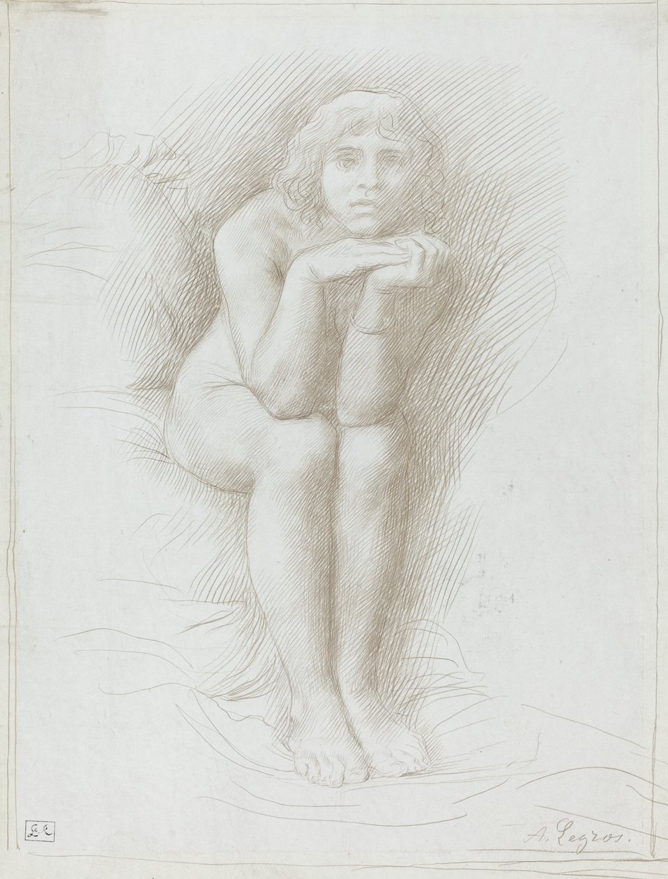Çıplak Model Oturan. by Alphonse Legros
