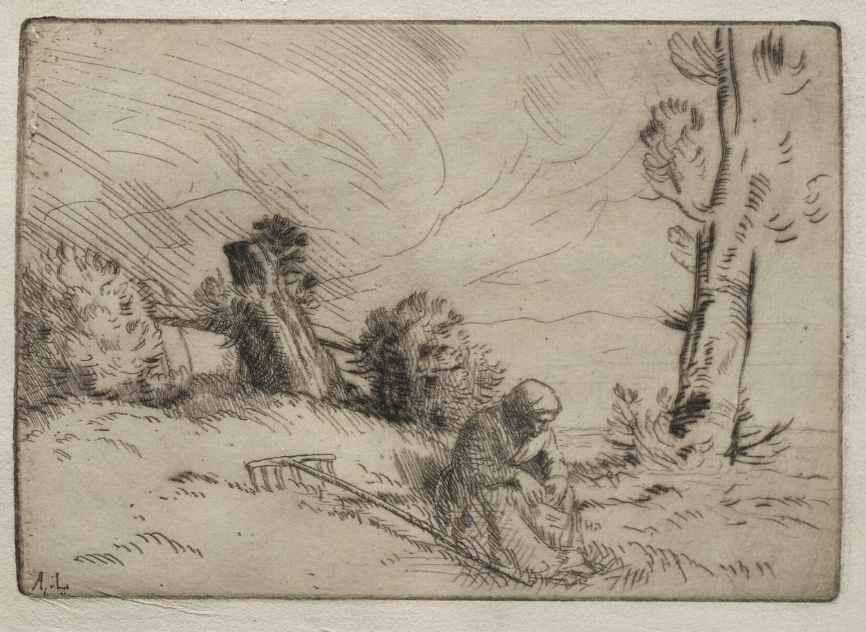 Bir Çitin Yanında Oturan Köylü Kadın by Alphonse Legros