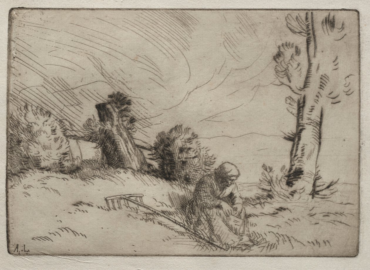 Bir Çitin Yanında Oturan Köylü Kadın. by Alphonse Legros