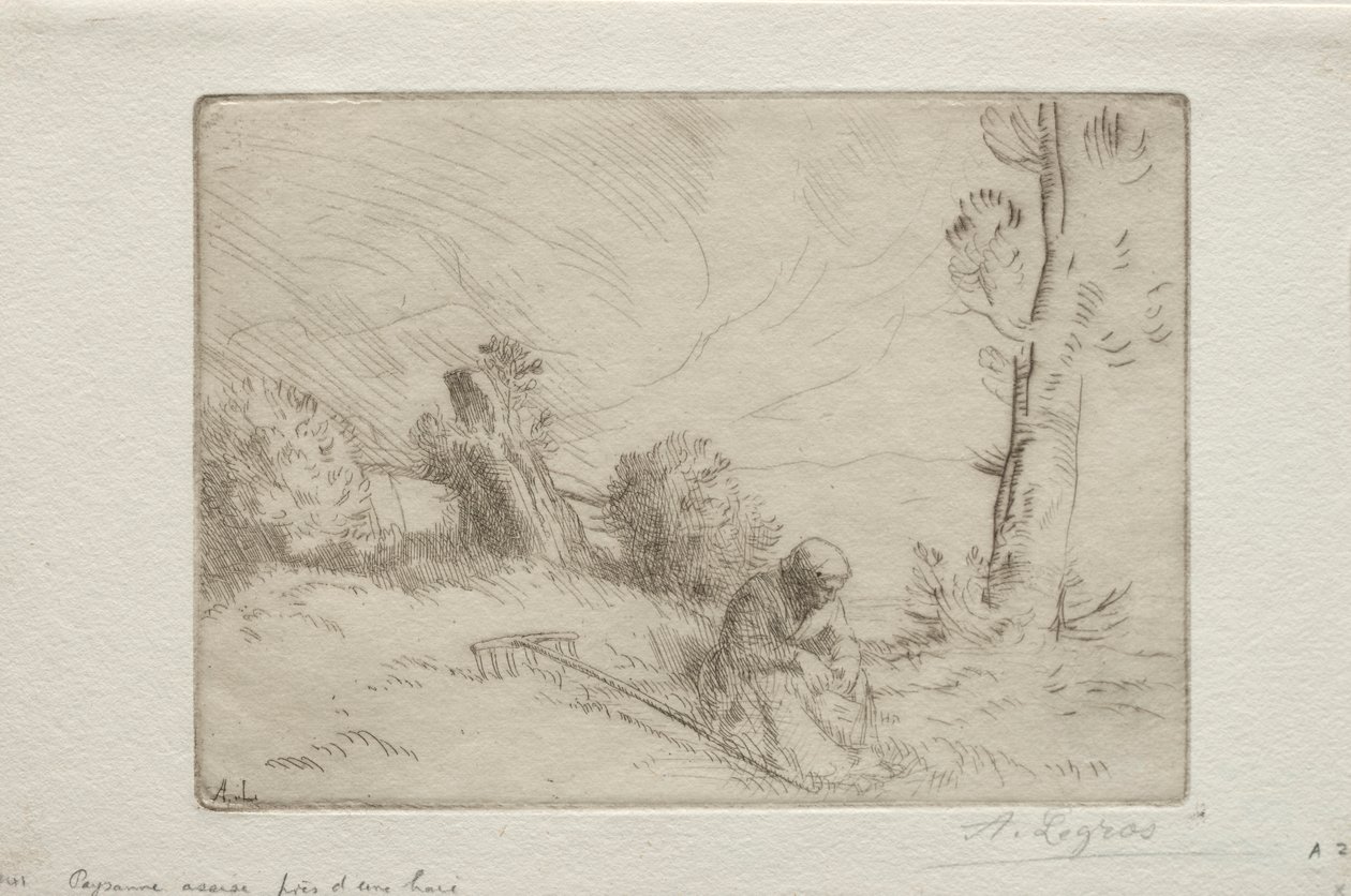 Taş Çitin Yanında Köylü. by Alphonse Legros