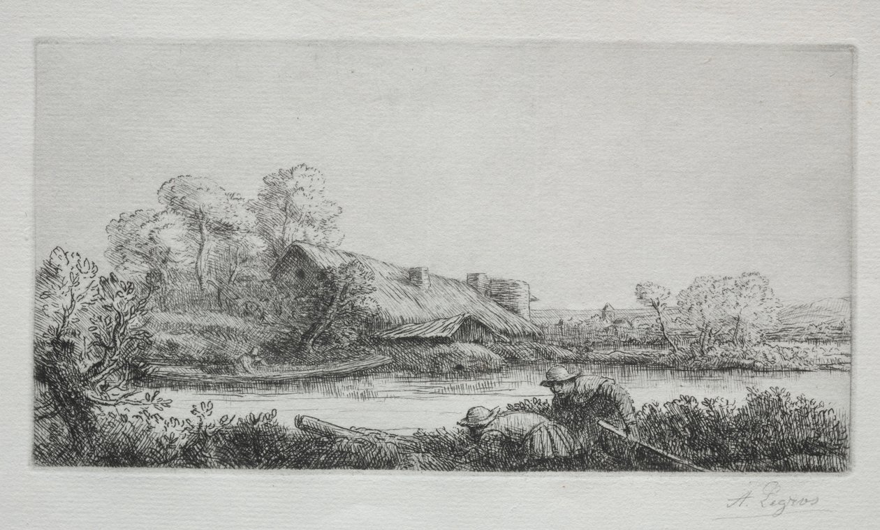 La Ferme Sur La Rivière Nehri Üzerindeki Çiftlik: Akşam Etkisi. by Alphonse Legros