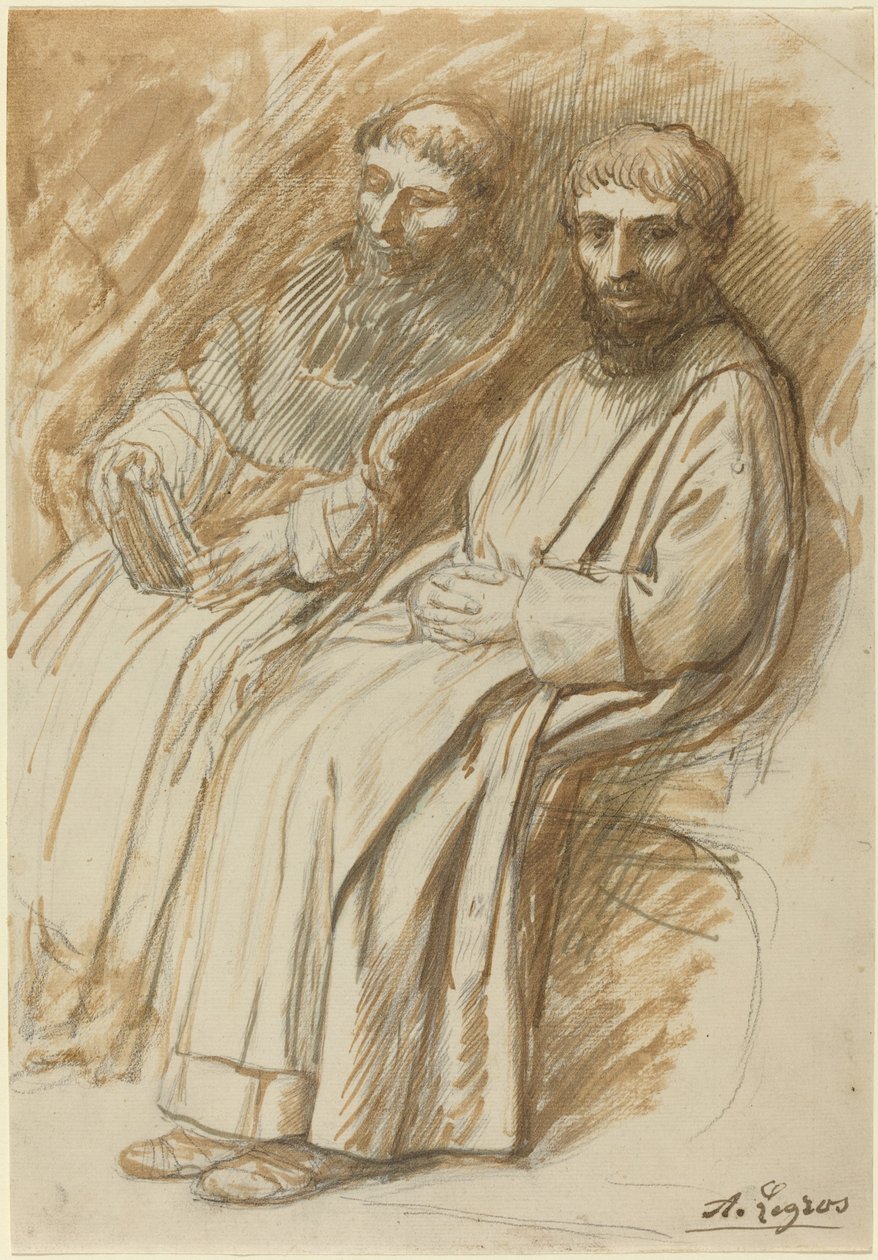 Bir Kilisede Oturan İki Keşiş by Alphonse Legros